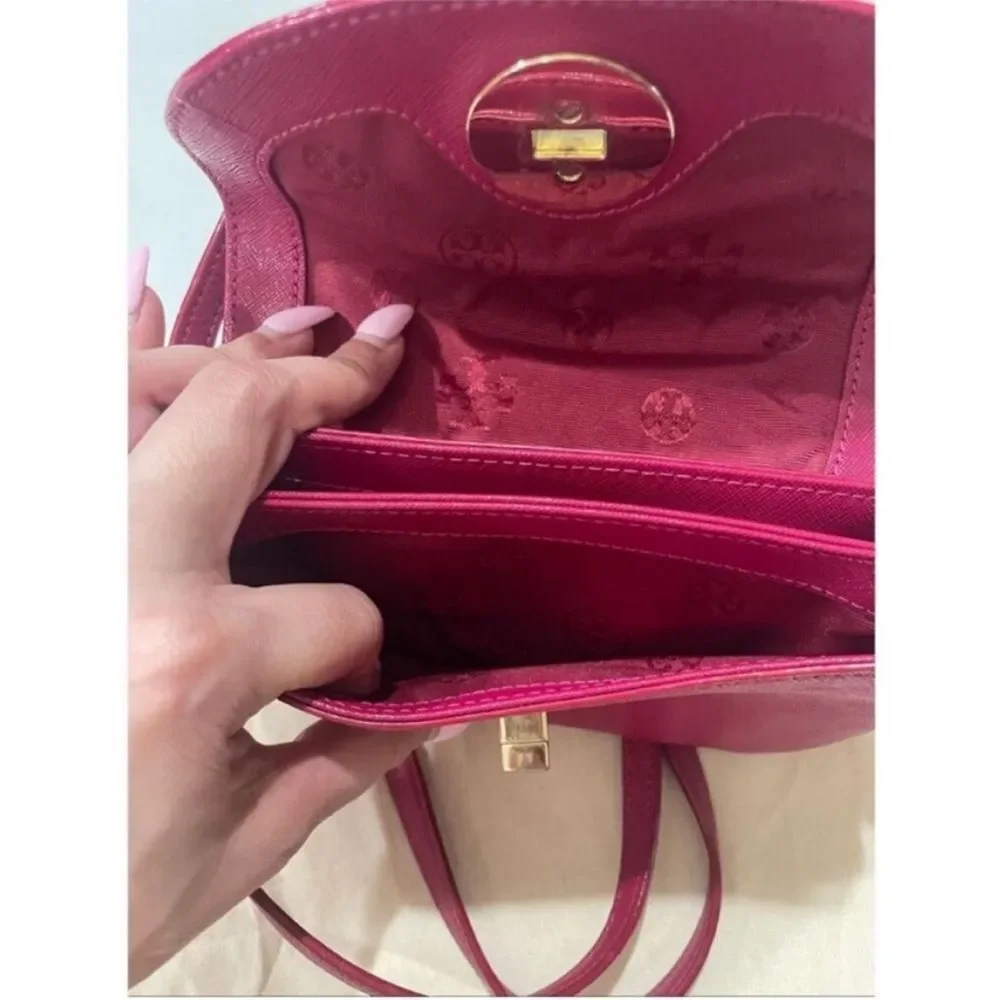 Tory Burch Robinson Mini Saffiano Leather Crossbody Wallet Bag Raspberry Pink